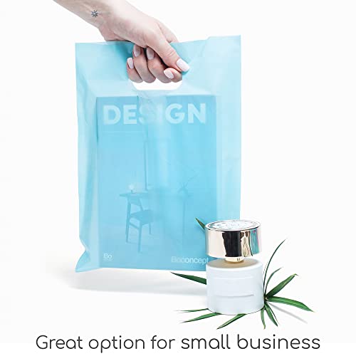 Image of 100 Pastel Blue Plastic Bags With Handles 9x12 Merchandise Bags