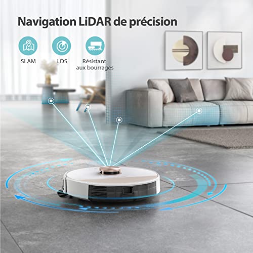 Robot Aspirateur Laveur, HONITURE Q6 Lite Aspirateur Robot, Laser Navigation,Cartographie Multi-étages, 2500Pa, WiFi/App/Alexa, pour Poils Animaux, Sols - Image 3