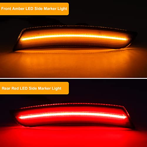 Aexploer Led Side Marker Lights Kits Compatible With Camaro 2016-2023, Smoked Lens Front Amber&Rear Red Bumper Side Marker Lamp Turn Signal Light Assembly Replacement 4Pcs #TOP1