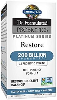 Garden of Life Dr. Formulated Probiotics Platinum Series Restore 200 Billion CFU High Potency Formula, Vegan, Non-GMO, Gluten, Dairy & Soy Free Digestive Immune Probiotic Support, 28 Capsules