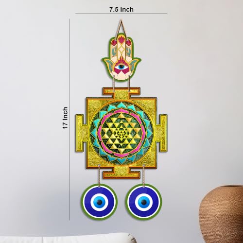 Image of Artvibes Sri Yantra Evil Eye Wall Hanging for Home Entrance Door | Sacred Geometry Vastu Decor | Positive Energy Protection Ornament for Meditation Room | Office and Housewarming Gift (WH 85135N)