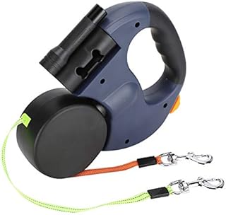 YOUTHINK-Dual Automatic Retractable Pet Leash for Dog Outdoor Gray with No Tangle Safety/Comfortable Handle/Thumb Lock/Collar Clip 3M Gray
