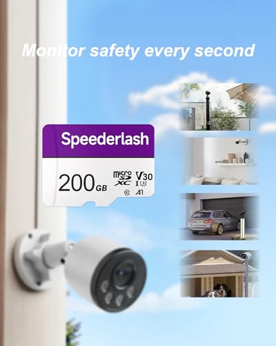Image of Speederlash 200GB Micro SD Card with Adapter, A1, U3, Read Speed Up to 95MB /s, High Speed Memory Card for Cams, Drones, Smartphone, Tablet