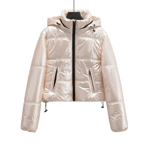 Shiny Cropped Puffer Jacket for Women Quilted Winter Warm Zip Up Down Coat Casual Padded Hooded Short Jackets Coats2