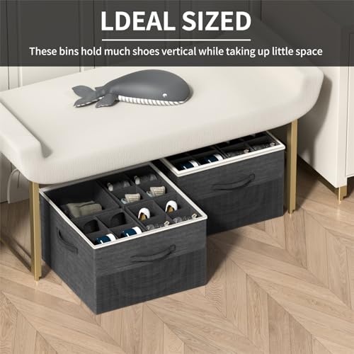 Image of Aokeyee Shoe Organizer for Closet,2 Pack Foldable Shoe Storage Organizer Box Bin with Adjustable Dividers and Clear Cover, Fits up to 16-32 Pairs