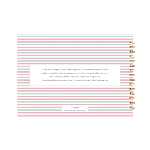 Image of Visitor Book - 8 x 12 Inches | Colorful Stripes Pattern Wire Bound Guest Register for Hotels, Offices, Exhibitions & Business Use | Medium Size Visitor Log Book for Reception & Front Desk