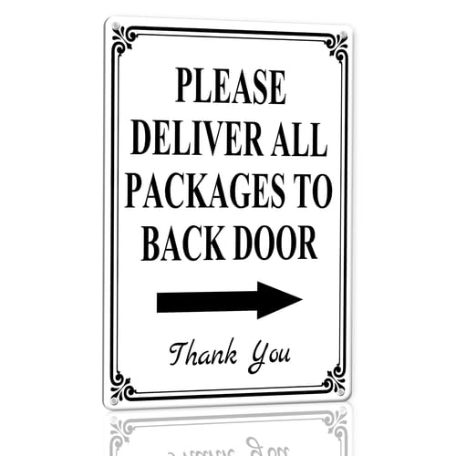 Horienteeon Please Deliver All Packages to Back Door Right Arrow Aluminium Sign 20×30cm, Sturdy Aluminum Metal Signs Rust Free, Pack Delivery Sign for Packages, Delivery Instructions Outdoor