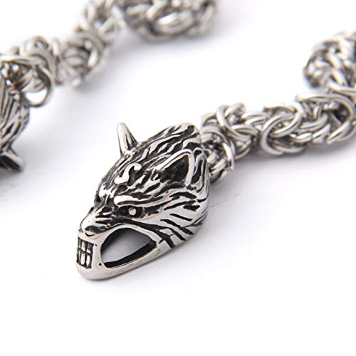 GUNGNEER Thor Hammer Pendant Viking Mjolnir Necklace for Men with Wolf Head King Chain, Stainless Steel, 2 Rune Beads Gift4