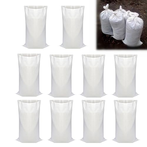 10 Pièces Sacs à Gravats,Sac Gravats Chantier 55 * 95cm, Polypropylène Tissé,Résistant et Réutilisable,pour le Chantier, Gravier, Sable, Feuilles,Blanc