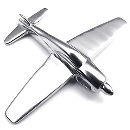 Pendentif avion de chasse pour homme avec sa chaîne en acier argent style motard