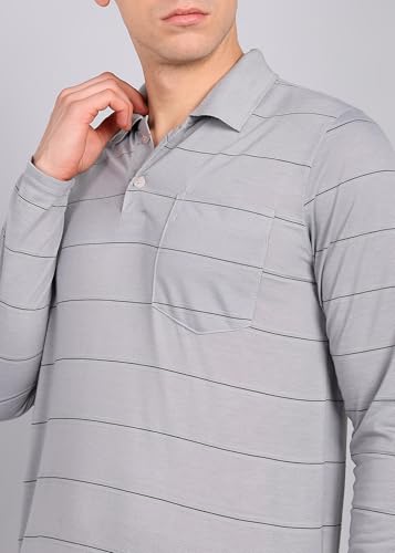 Image of INKKR Men Full Striped Polo Neck Cotton Blend T-Shirt