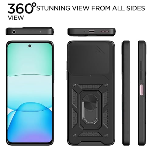 Image of AIBEX Back Cover for Poco M6 Plus 5G / Redmi 13 5G | D10 Tough Armor Case | Sliding Camera Shield | 360 Protection | Kickstand Ring Holder | Military-Grade Shockproof Bumper Case