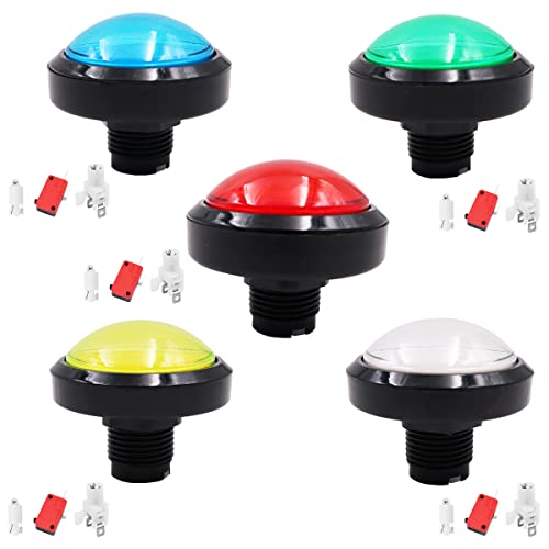 VOANZO Lot de 5 boutons poussoirs lumineux à LED 12 V 5 couleurs pour machine à danser Arcade Pop Musique DJ – Diamètre 60 mm