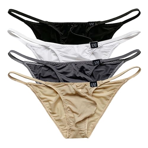 COMLIFE Men's Cheeky See-Through Ice Silk Briefs Sexy Low Waisted Raised Pouch Triangle Panty