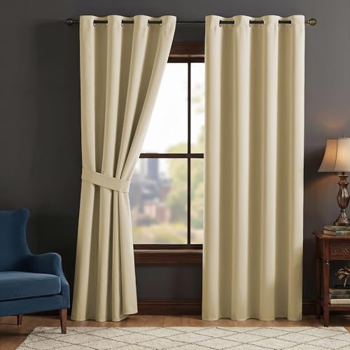 Image of LINENWALAS 100% True Blackout Curtains for Window (6 Feet) - Set of 2 | Matte Finish Complete Light Block | Thermal Insulated & Noise Reducing Room Darkening Curtains | UV Protection (Buff Beige)