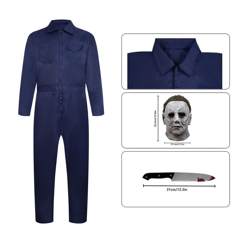 ELINA Spaventoso Michele Myers Cosplay Costume Halloween Carnival Scream Costume Cosplay con Plastica Sanguinante Coltello Giocattolo e Lattice Maschera