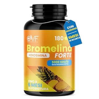 OVF Bromelina Forte con Diosmina 180 Capsule, Bromelina 5000 GDU/g, Integratore Alimentare - Made in Italy