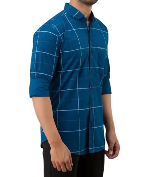 Image of Mahima Ethnic Centre's Men's Checkered Cotton Blend Long Sleeve Button Down Casual Plaid Shirt