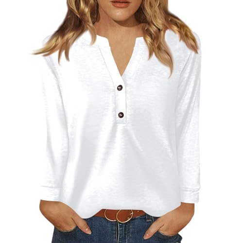 TWGONE Long Sleeve Tops for Women V Neck Loose Button Down Henley Shirts Fall Tee Shirts