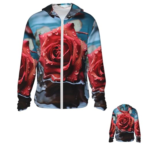NONHAI Men's Sun Protection Jacket UPF 50+ Full Zipper Long Sleeve UV Hoodie Shirt Red Rose in Women's Outdoor Jacket