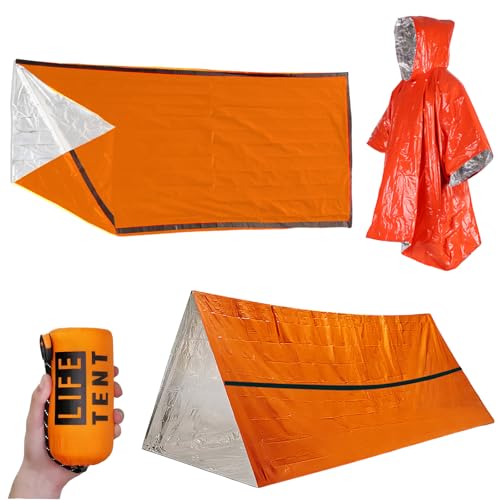 WIYETY Bolsa de vivac reutilizable, tienda de emergencia con bolsa de transporte, silbato de señal, poncho de lluvia, tienda de rescate para camping, primeros auxilios, impermeable y ultraligera