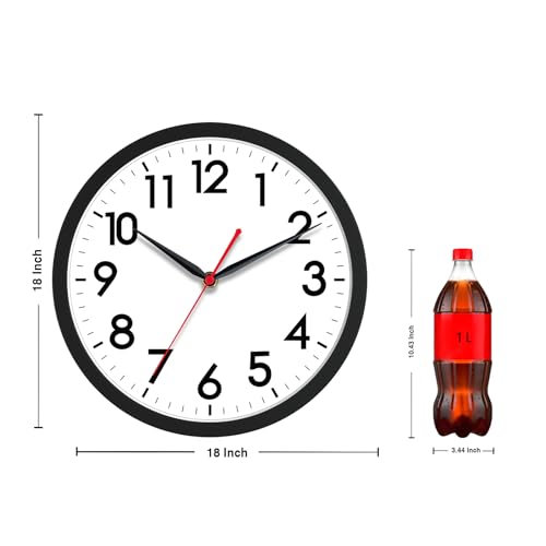 Image of AKCISOT 18 Inch Wall Clock Large Silent Non-Ticking Wall Clocks Battery Operated - Analog Classic Clock Decorative for Living Room, Office, Home, School(Black)