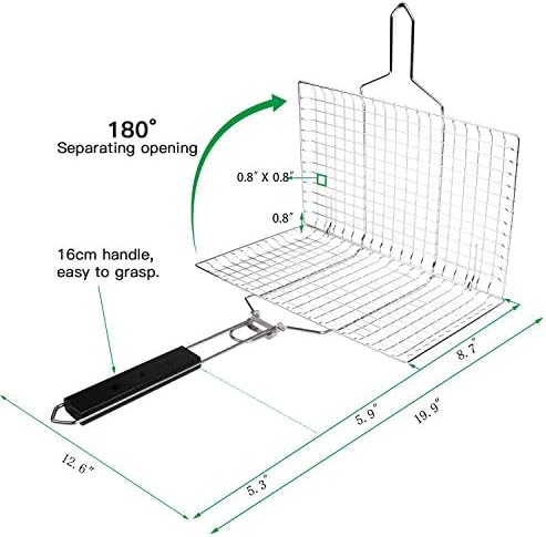 VINIKING Portable Stainless Steel Grill Baskets with Removable Wooden Handle, Perfect BBQ Grilling Cookware for Indoor and Outdoor Cooking
