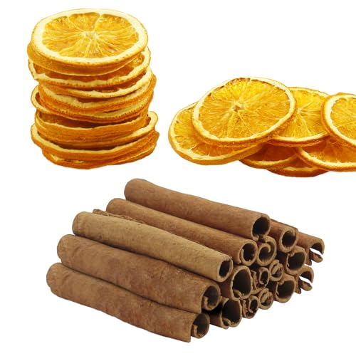 OMIGA 50 Pièces Décorations de Noël Naturelles 25 Tranches d'orange Séchées et 25 Bâtons de Cannelle pour Bricolage de Noël Couronne de l'Avent Décoration de Table de l'Avent