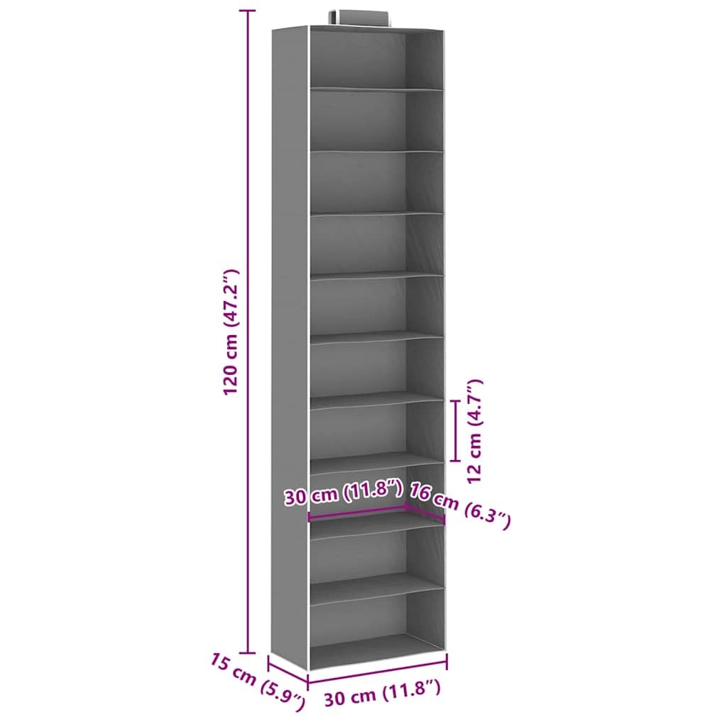 Organizador colgante para armarios 2 unidades con 10 compartimentos, plegable, ahorra espacio, 30 x 15 x 120 cm, estable para estante de ropa, armario, dormitorio, pasillo, almacenamiento