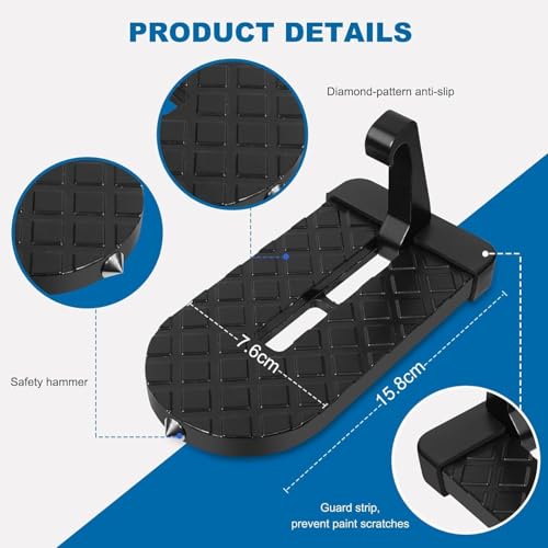 Image of GALLY Car Door Step Ladder for SUV & Jeep | Easy Access to Roof Rack & Rooftop | Foldable Anti-Skid Aluminum Doorstep with Rubber Protection & Emergency Safety Hammer