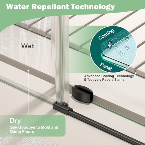 KPUY Frameless Shower Door, 50-54\" W x 76\" H Glass Shower Door, Sliding Shower Door with 1/4\" (6mm) Thick Tempered Clear Glass, Shower Glass Door with Explosion-Proof Film in Matte Black