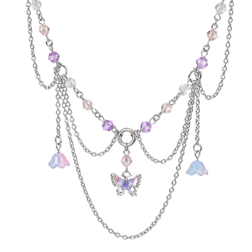 MOSTORY Crystal Fairy Necklace for Women - Fantasy Renaissance Necklace for Cosplay Renfaire Cosplay Fairycore Jewelry