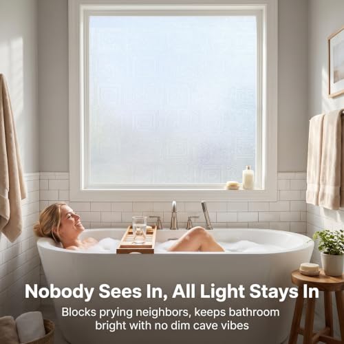 Image of SUNBABY Window Privacy Film, Frosted Glass Non-Adhesive, 17.5 inchx78.7 inch | Static Cling Removable, Stops Dog Barking, Renter-Friendly, UV Blocking Anti-glare, with 3 Tools for Bathroom Home Windows