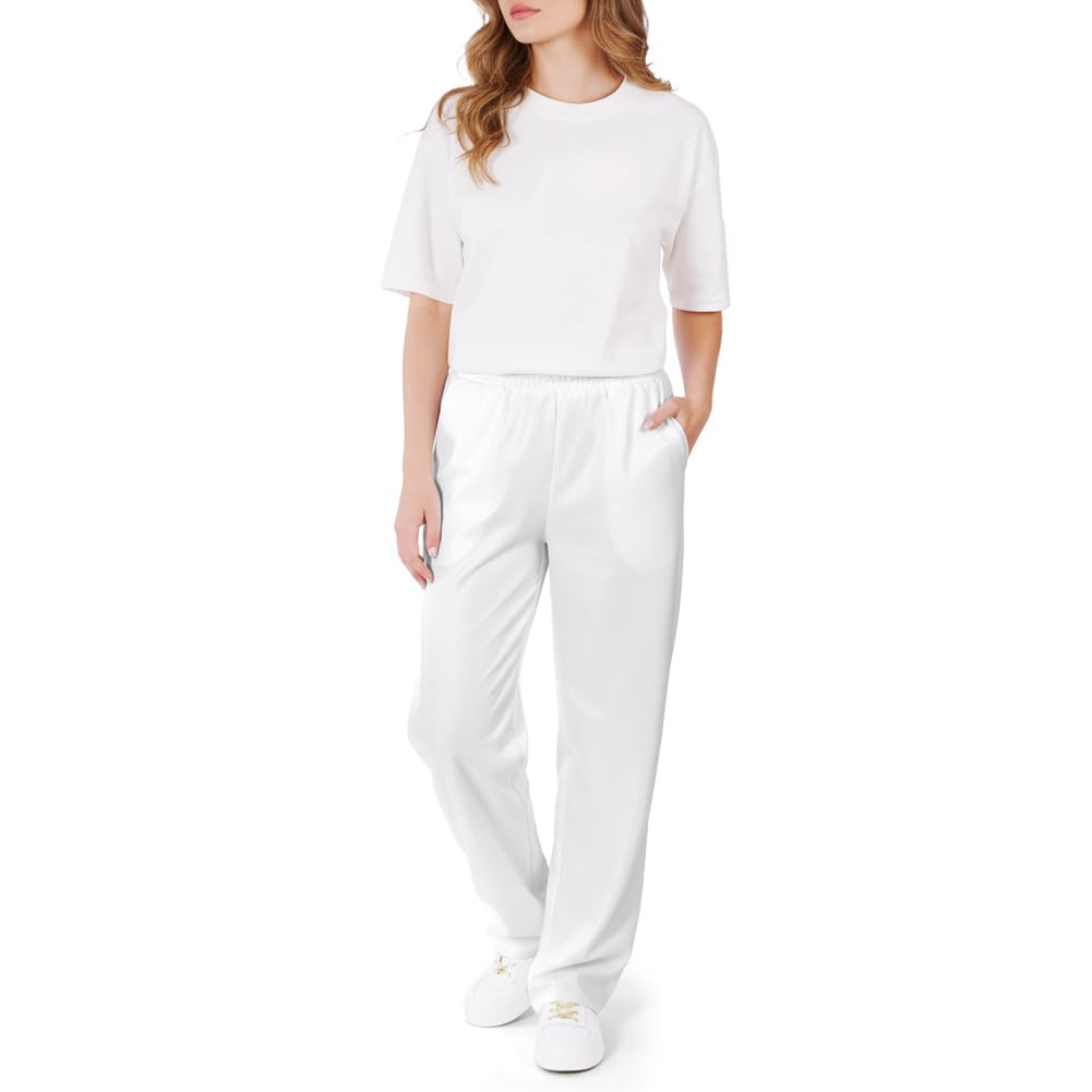 AUYAO Unisex Krankenschwester Hose Medizinische Schlupfhose Kasack Arbeitshose Multitaschen Berufshose Pflege Pflegehose Damen Bügelfrei Krankenhaus Hose Pflegehose für Pflege Praxis Klinik Weiß,M~2XL