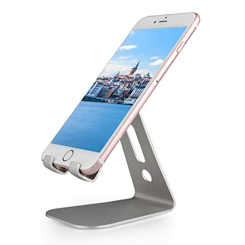 BONUSIS Portable Cell Phone Stand, Aluminum Alloy Phone Stand, Desktop Cellular Phone Mount Holder, Charging Mobile Dock, Compatible with iPhone Android Smart Phone and Other Cell Phones â€“ Silver