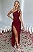 Memoriesea Women's Sexy One Shoulder Satin High Split Cocktail Wedding Party Maxi Dress Wine Red