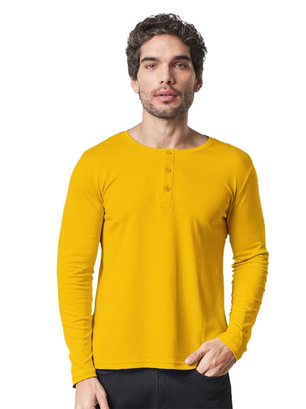 Image of LAZYCHUNKS Regular Fit Solid Super Combed Cotton Rich Henley Neck Full Sleeve Men's T-Shirt