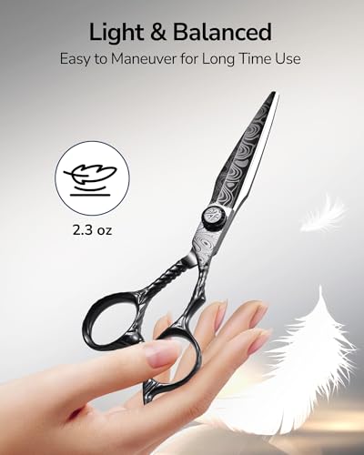 Image of Professional Hair Cutting Scissors - ULG 6.5 inch Premium Barber Shears with Adjustable Tension, Offset Handle, Ergonomic Grip & Sharp Stainless Steel Blades for Stylists and Barbers, Black