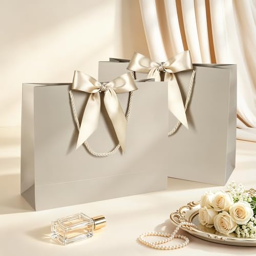 Image of JMANNI 12 Pcs Wedding Paper Gift Bags with Handle,13 inch Medium Thank You Gifts Bags with Ribbon Bow Bridal Shower Gifts for Baby Shower Graduation Holiday Birthday Party Supplies Mothers Day(Champagne)