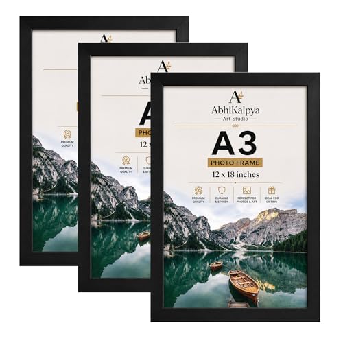 Image of AbhiKalpya Art Studio A3 Frame Empty for Artwork and Painting,12x18 inch Photo frame Set of 3 (Black)