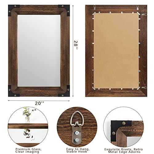 Blue Page Rustic Mirror Wood Mirror For Bathroom, Decorative Framed Wall Mirror, Farmhouse Natural Vanity Mirror, Wall Mounted Rectangular Mirror For Bedroom Living Room, Wood Mirror Small 20X28 Inch #TOP6