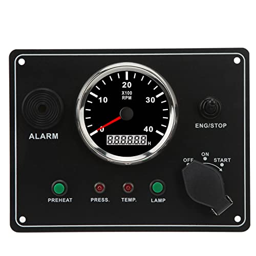 Harpra 12V/24V FIT for Marine Boat Yacht Modified Vehicles Boat Instrument Panel, Multifunction 4000RPM Red Backlit RV Switch Panel with Alarm Function (24V)