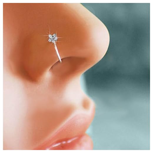 KCHEX Small Thin Flower Clear Crystal Nose Ring Stud Hoop-Sparkly Crystal Nose Ring