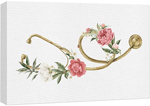wall26 Canvas Print Wall Art Gold Doctor's Stethoscope Rose Flowers Medical & Hospital Health Illustrations Modern Art Floral Botanical Colorful Decorative for Living Room, Bedroom, Office - 12