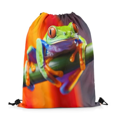 Erosebridal Cute Animal Drawstring Backpack 13X15.7 Red Eyed Tree Frog Drawstring Bags Tropical Cinch Bag Frog Family String Backpack For Camping Traveling Trip,Reversible Foldable