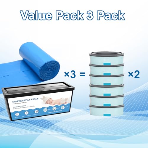 Image of Diaper Refill Bags for Genie Easy Roll & Platinum Diaper Pails, Lasts Up to 6 Months,90 Bags,7-Layer Odor-Barrier Technology