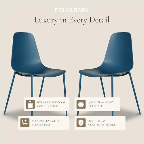 Image of Poly & BARK Isla Modern Kitchen Chairs Set of 4 - Plastic Dining Chair with Metal Legs - Quick Assembly Simple Cafe Chairs Plastic for Indoor or Outdoor - Lago Blue