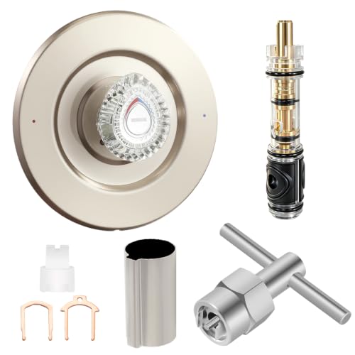 Image of Satin Nickel Shower Trim Kit, Compatible with Moen T470 Chateau Shower Trim Kit With Replacement Cartridge, and 104421 Removal Tool, Escutcheon, Tubes, Shower handle and Screws