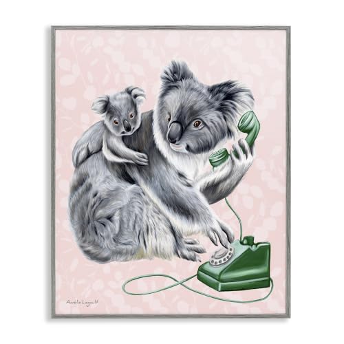 'Koala & Baby Green Rotary Phone Vintage'| Framed Giclee Art