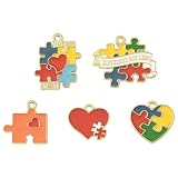 MakemadeDIY 30Pcs Autism Awareness Enamel Charms Pendants for Jewelry Making 15 Pairs Autism Alloy Metal Puzzle Charms for Bracelet Necklace Earrings Making Accessories